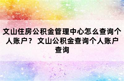 文山住房公积金管理中心怎么查询个人账户？ 文山公积金查询个人账户查询